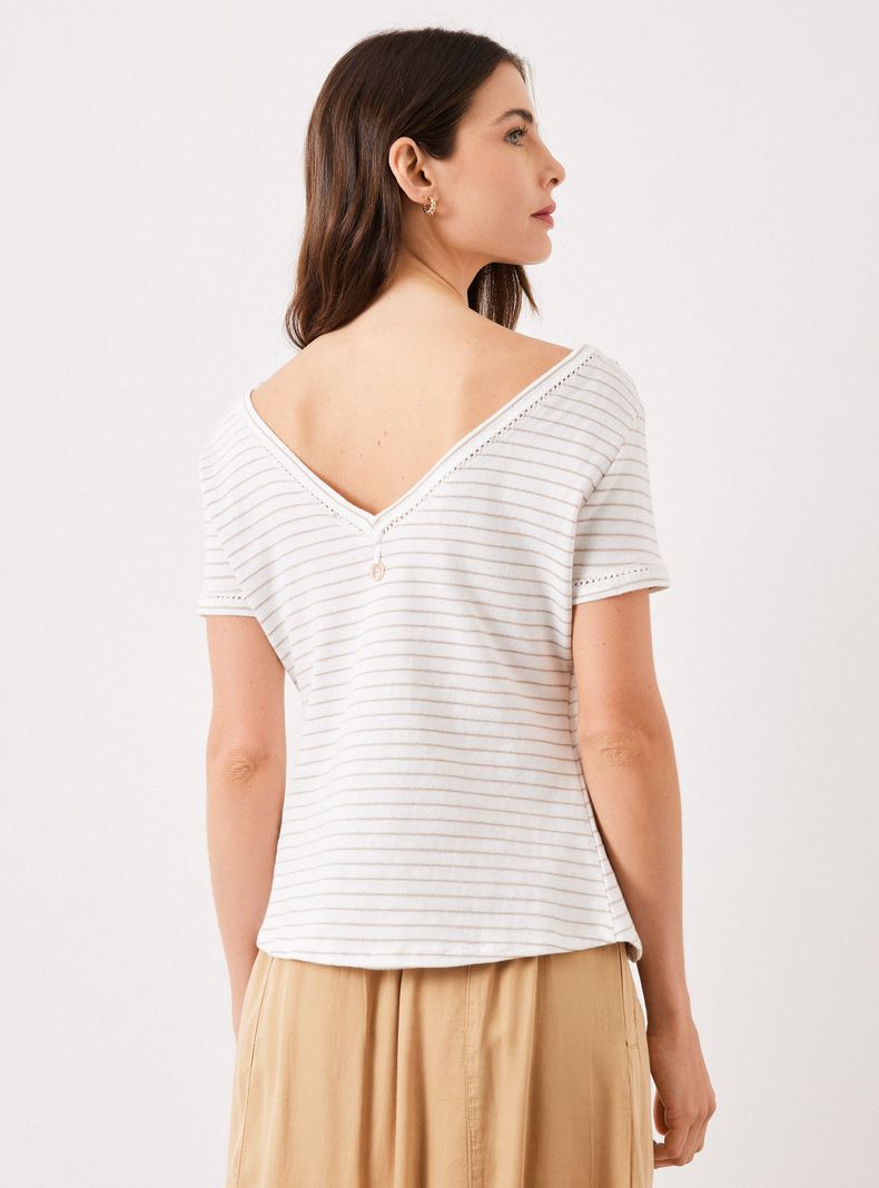 Polera Rayada con Diseño en el Cuello-1