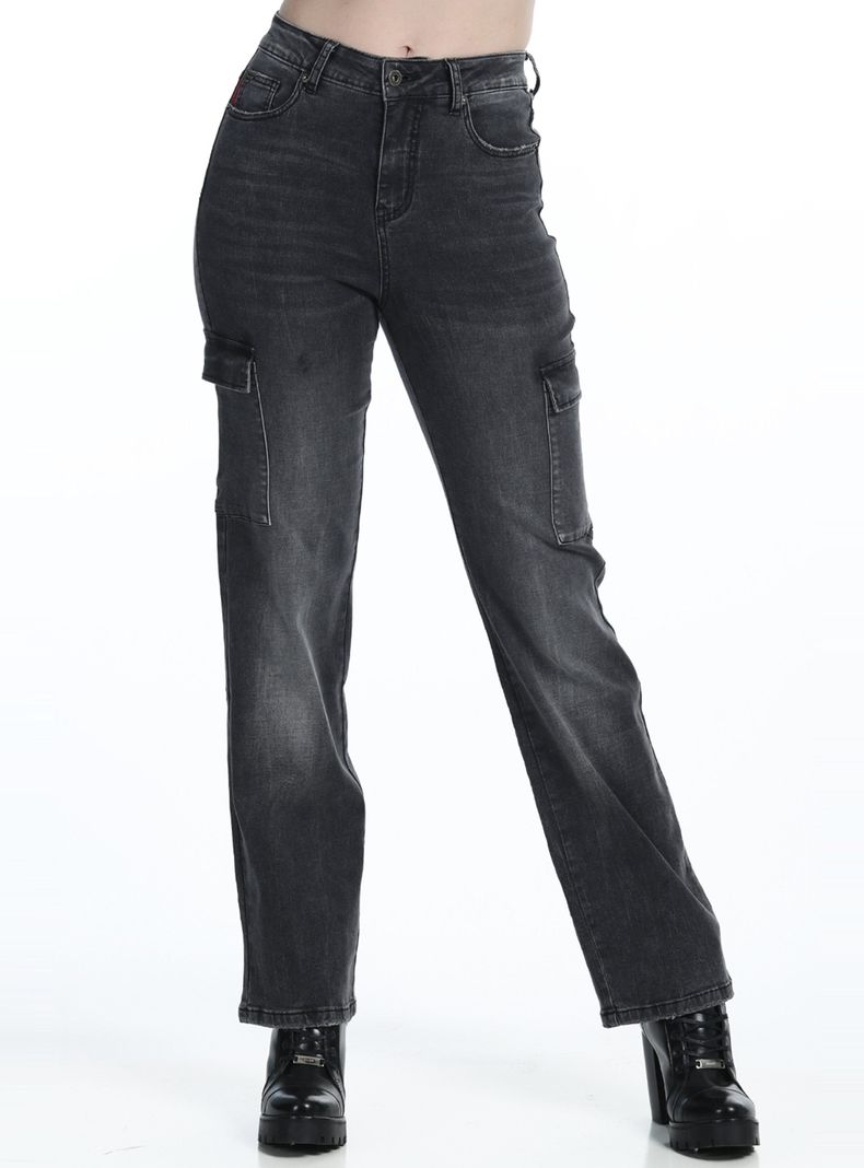Jeans Cargo Washed Black-0
