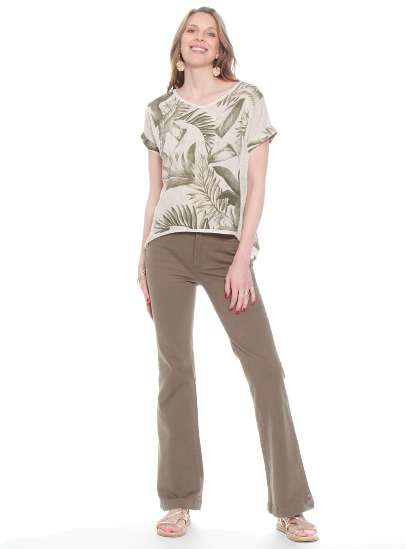 Blusa Manga Corta Lino Estampado Escote V-3