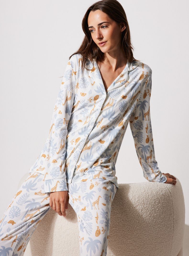 Pijama Camisero Full Print Tela Rib-0