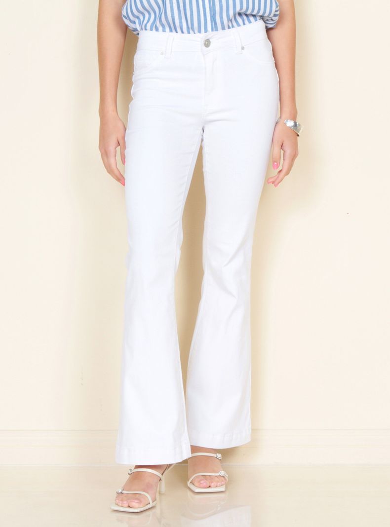 Jeans Flare Tiro Alto Pretina Básica-0