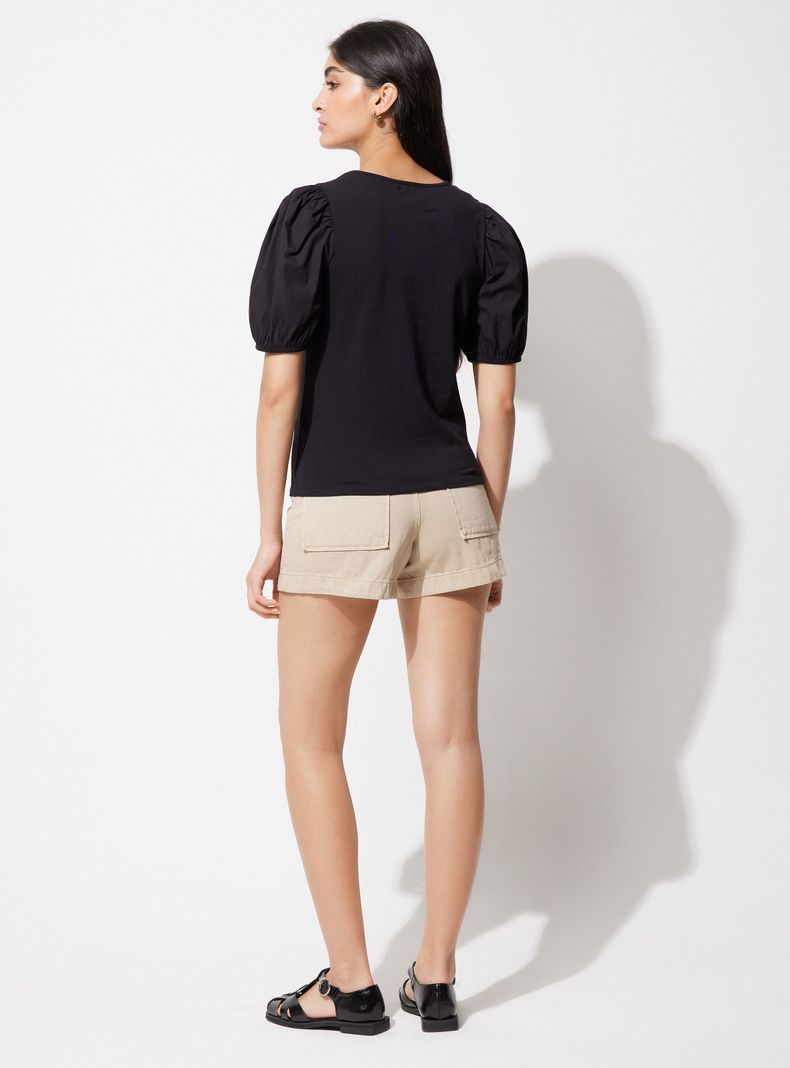 Polera Mix de Telas con Manga Aglobada-5