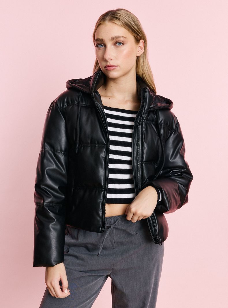 Parka Puffa Efecto Piel-0