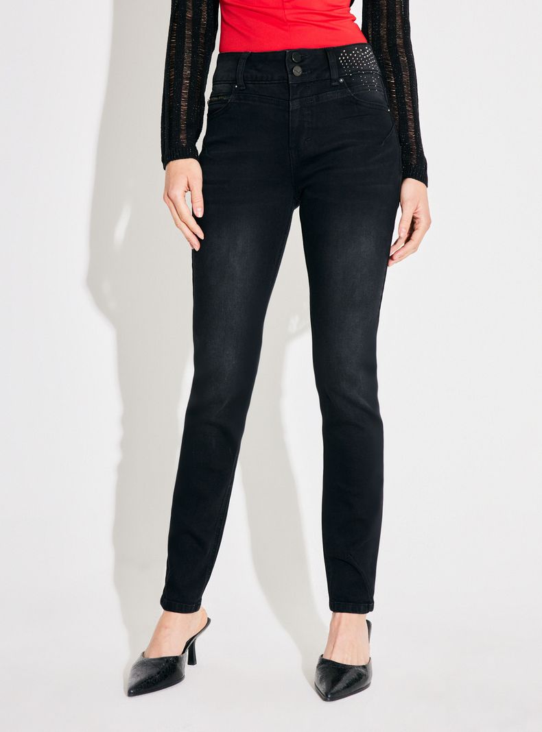 Jeans Push Up 2 Botones Strass en Bolsillos-0