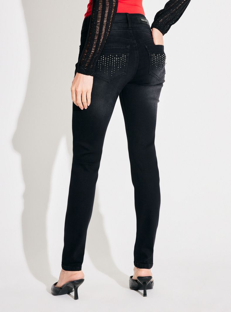 Jeans Push Up 2 Botones Strass en Bolsillos-1