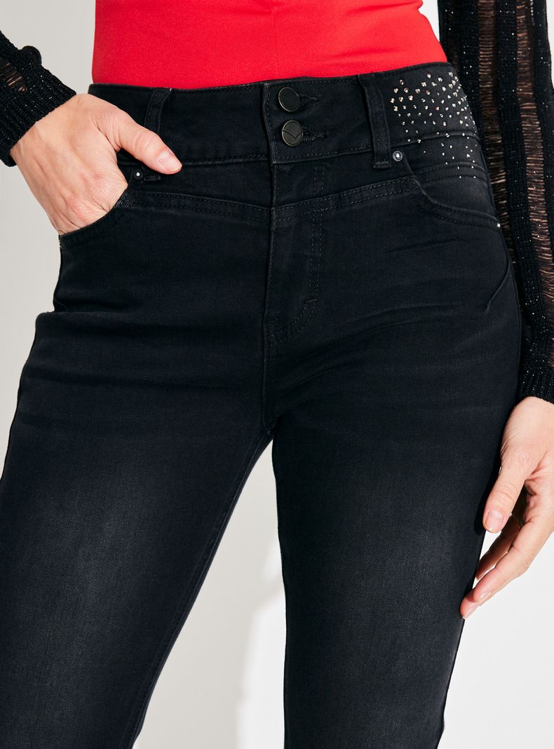 Jeans Push Up 2 Botones Strass en Bolsillos-2