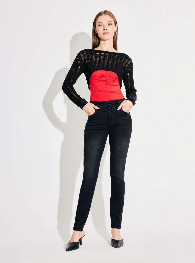 Jeans Push Up 2 Botones Strass en Bolsillos-4