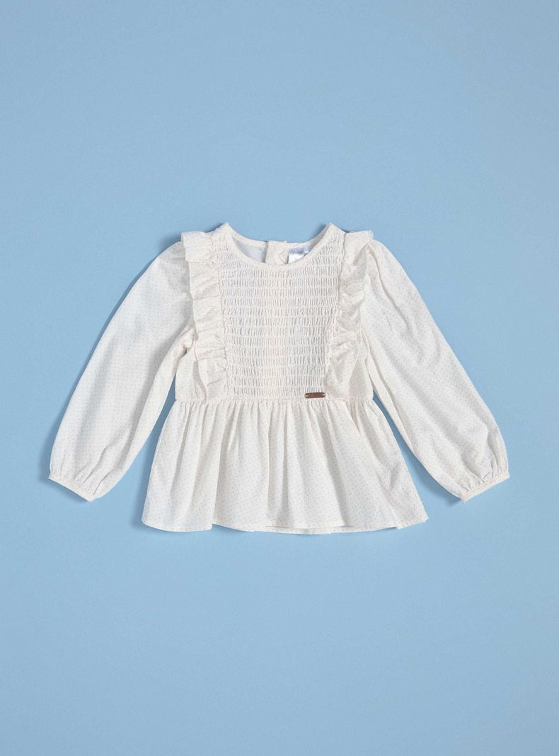 Blusa con Algodon Texturado, Vuelos y Estampado-0