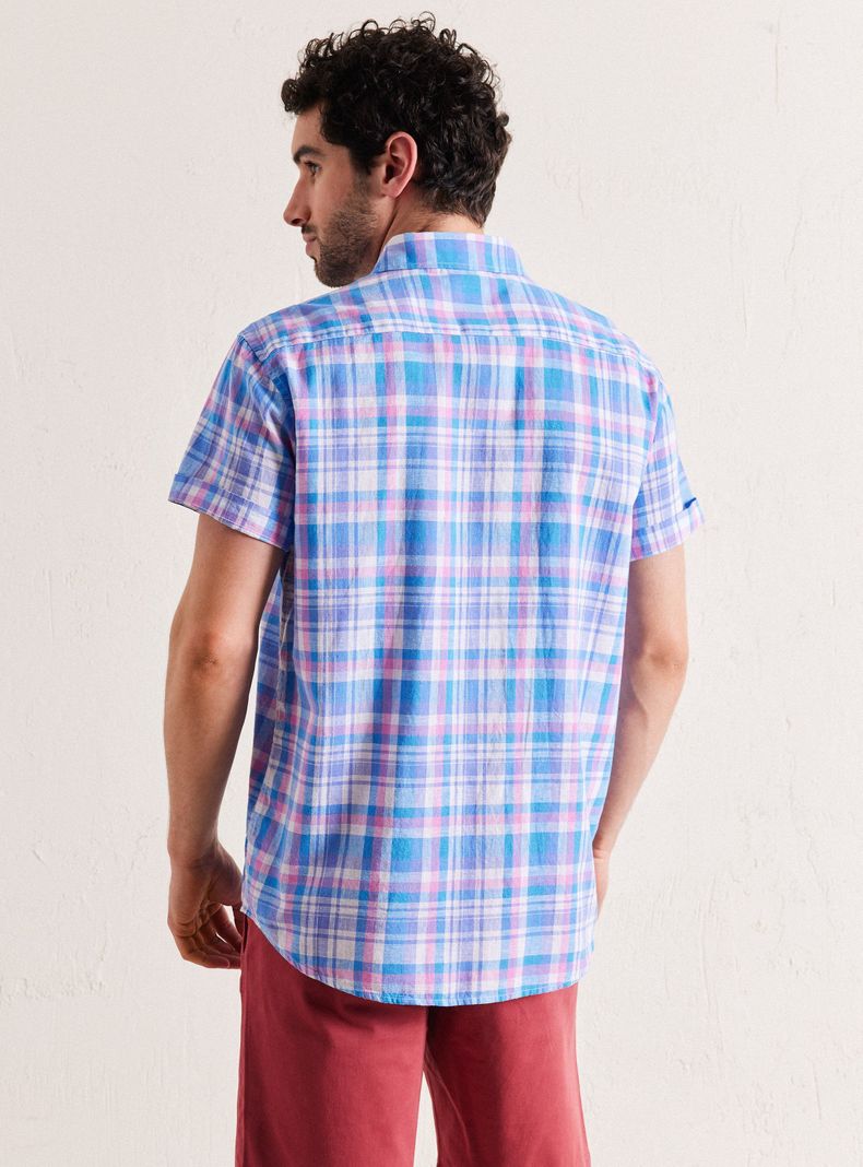 Camisa de Vestir Manga Corta Lino Cotton Cuadros-1