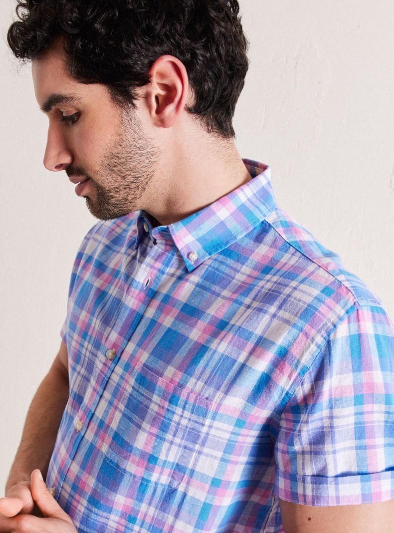 Camisa de Vestir Manga Corta Lino Cotton Cuadros-2