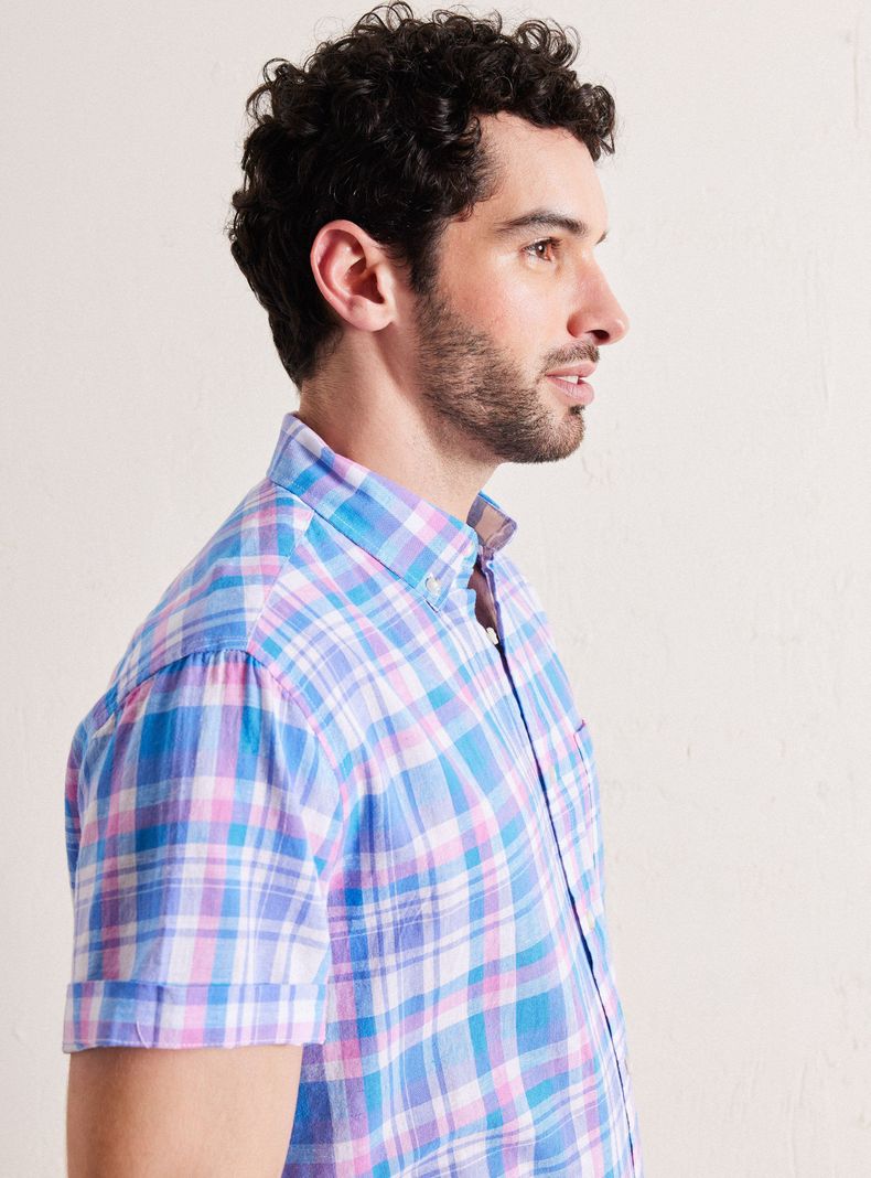 Camisa de Vestir Manga Corta Lino Cotton Cuadros-3