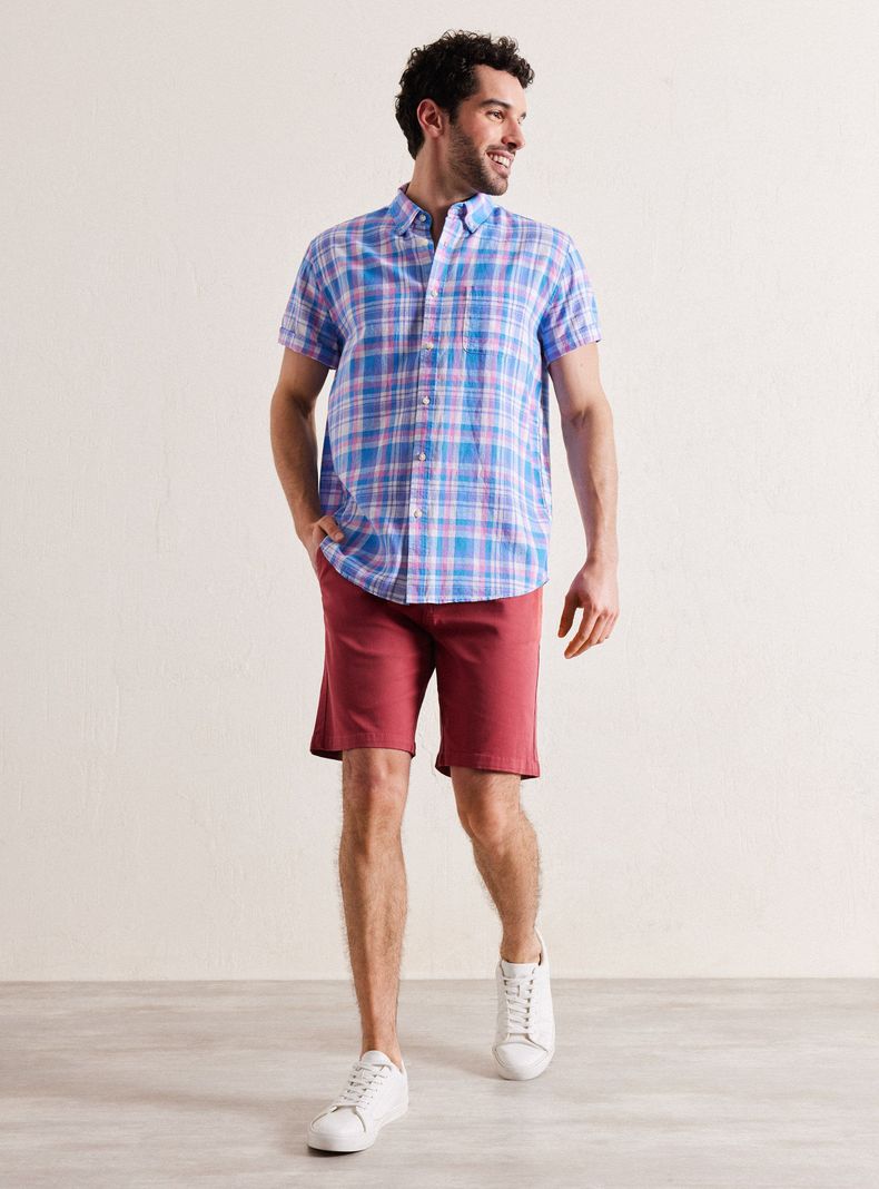 Camisa de Vestir Manga Corta Lino Cotton Cuadros-4