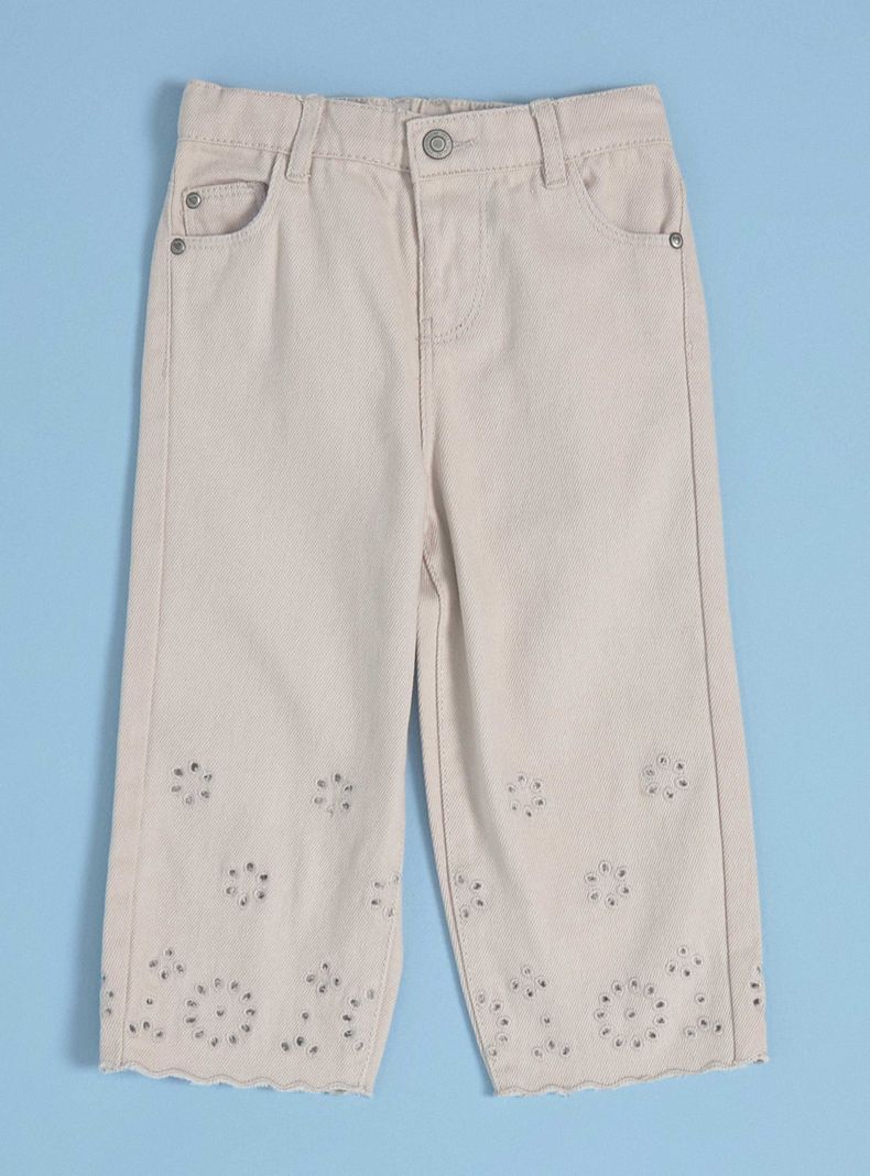 Pantalón con Bordado y Detalles en el Bajo-0
