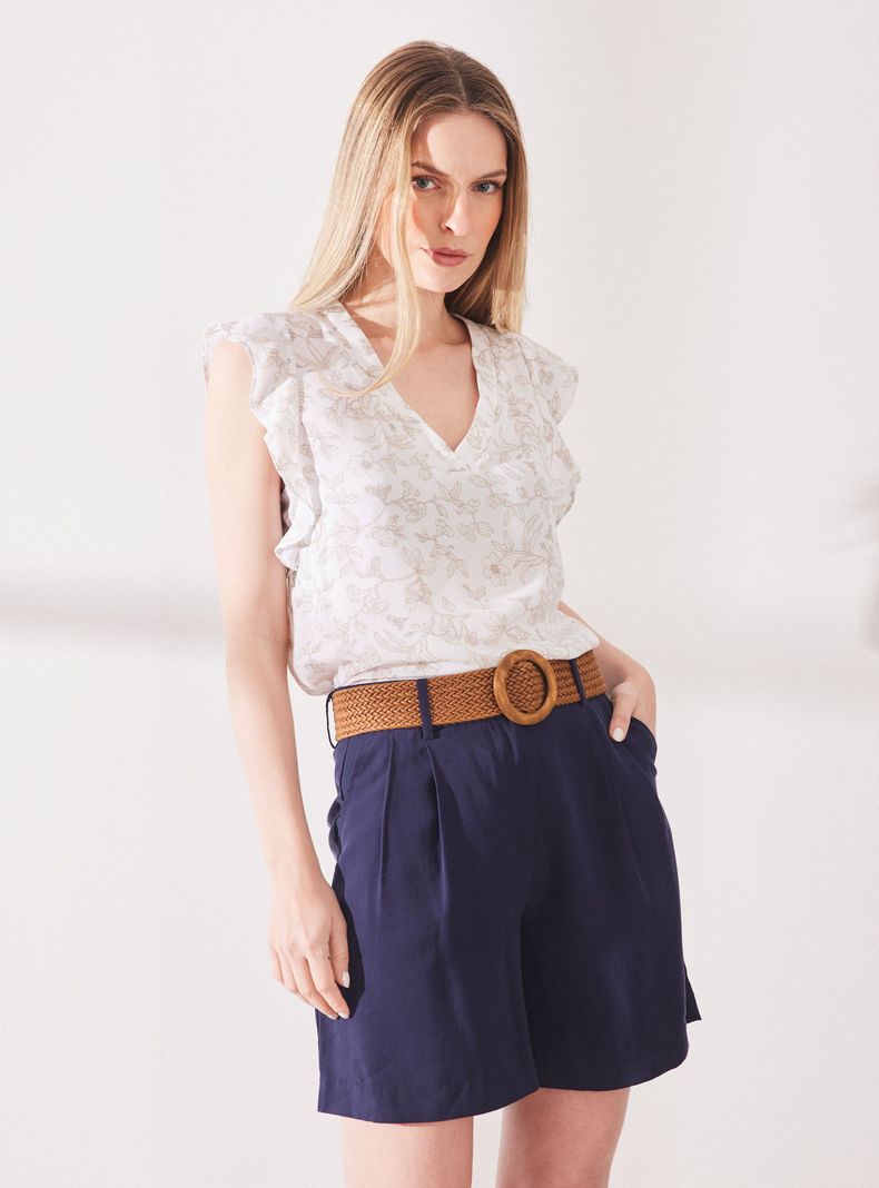 Blusa Manga Vuelo con Cuello V-0