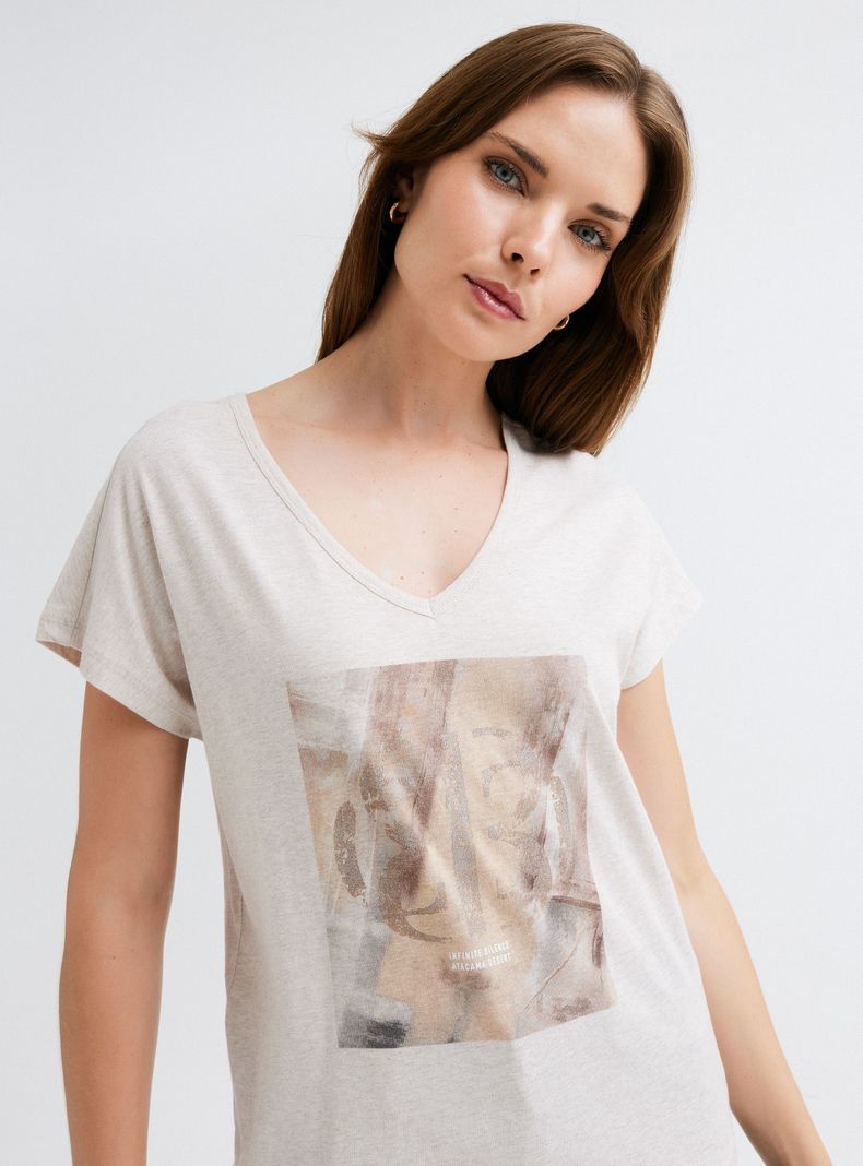 Polera Estampado Metalizado y Strass-3