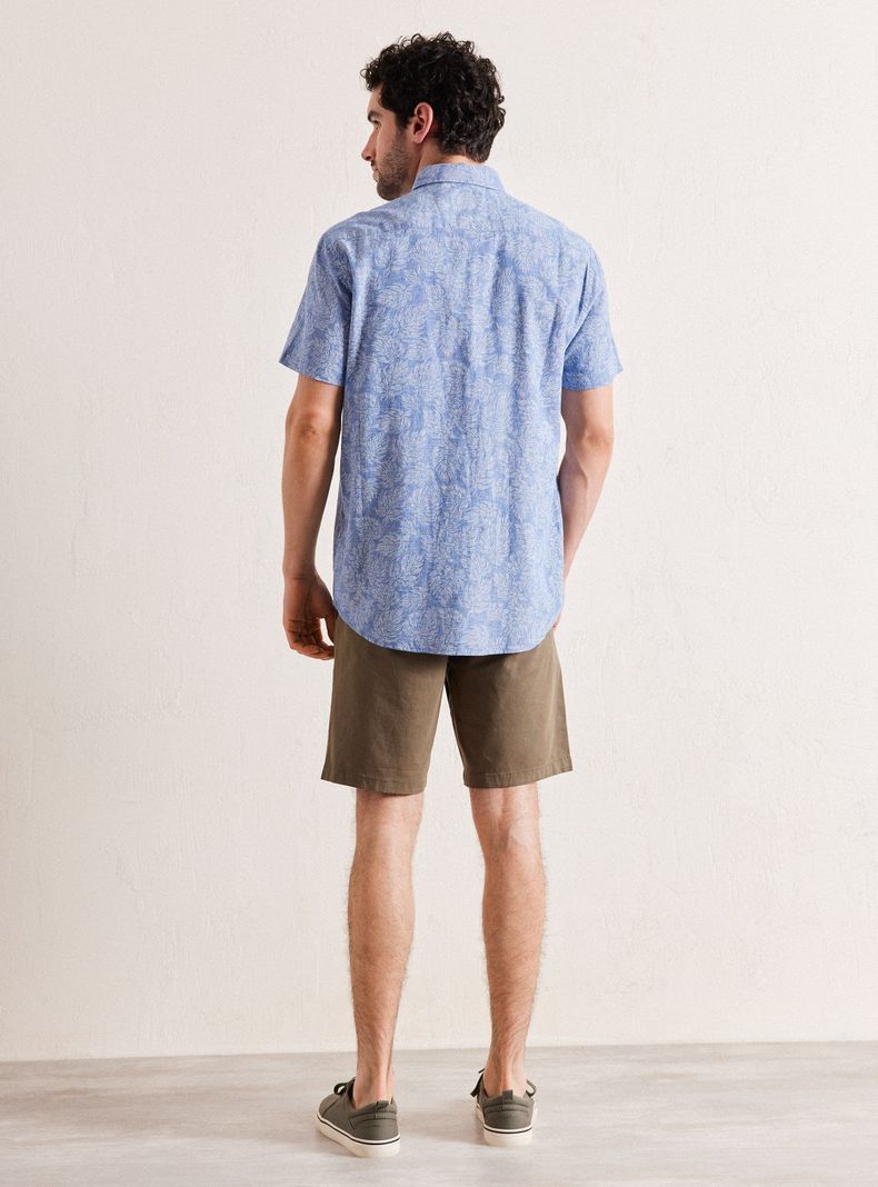 Camisa de Vestir Manga Corta Lino Algodón Diseño Hojas-5
