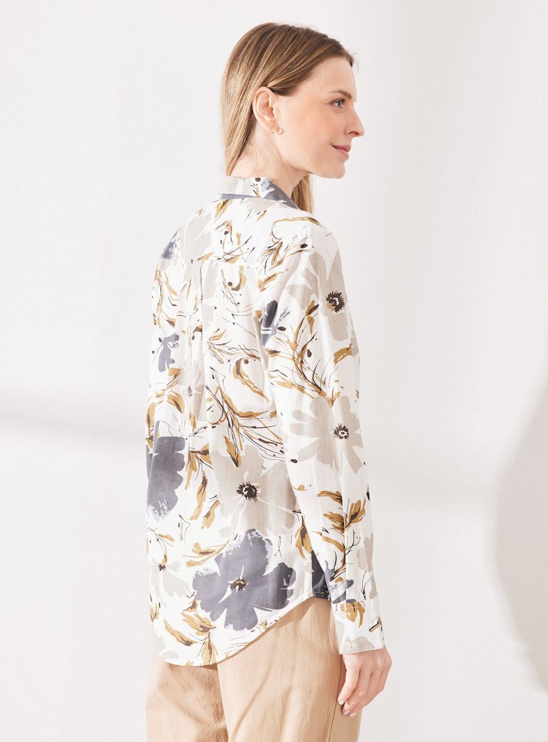 Blusa Lino Estampada Manga Larga-1