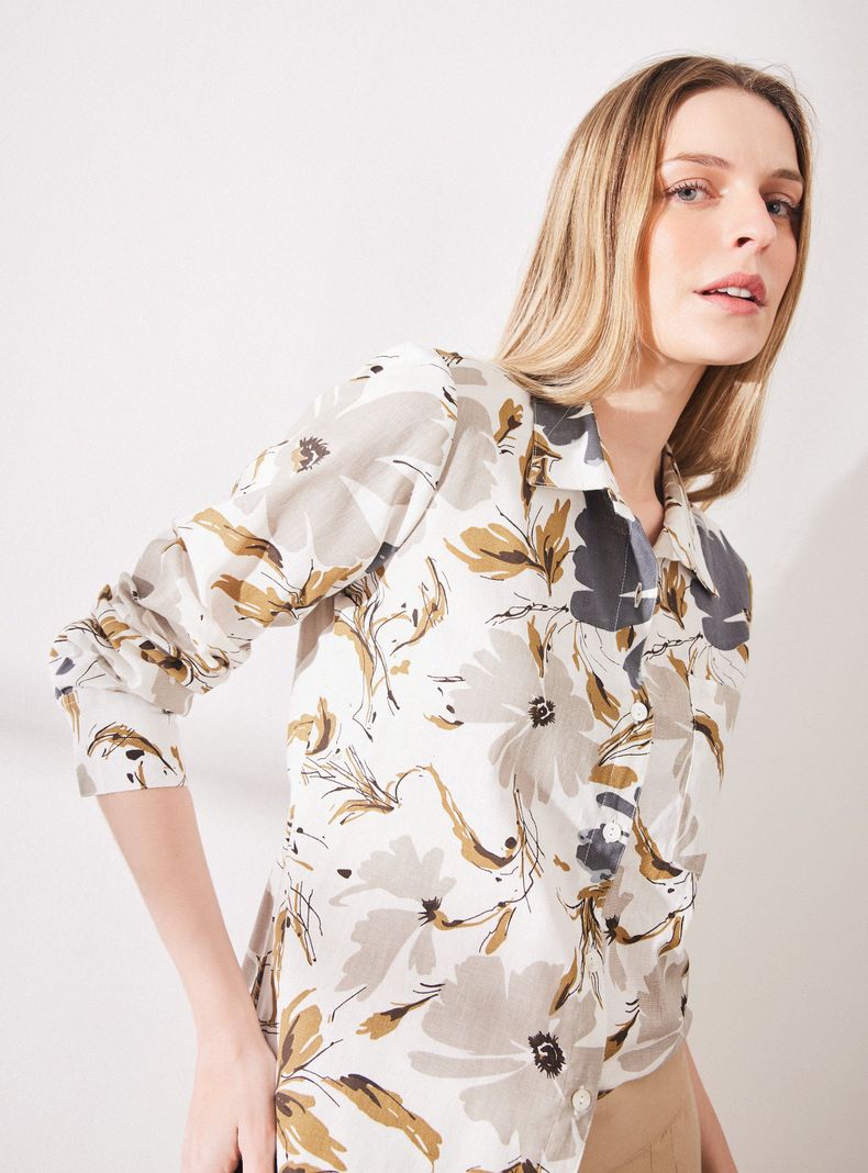 Blusa Lino Estampada Manga Larga-2