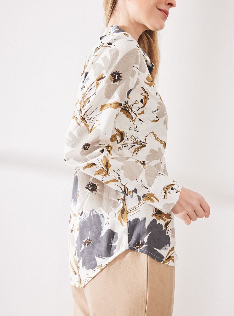 Blusa Lino Estampada Manga Larga-3