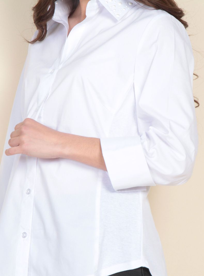 Blusa Manga 3/4 Sólido Abotonada en Delantero Rib-1