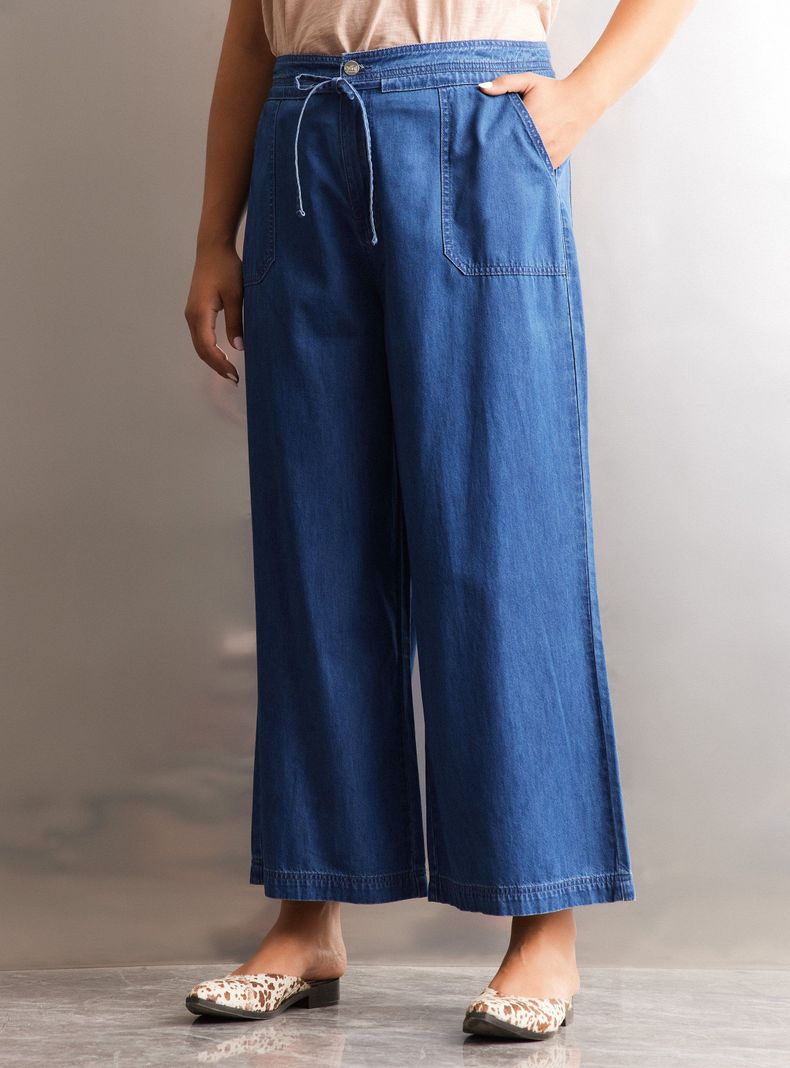 Pantalón Palazzo con Bolsillos Talla Curvy-0