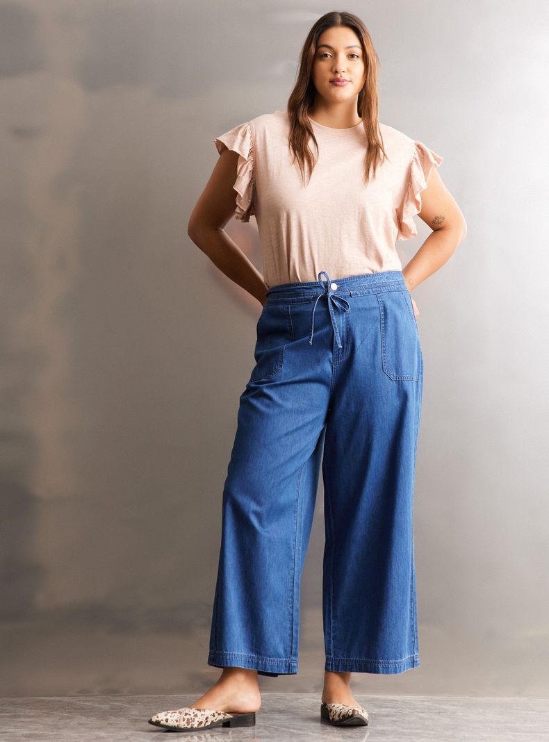 Pantalón Palazzo con Bolsillos Talla Curvy-4