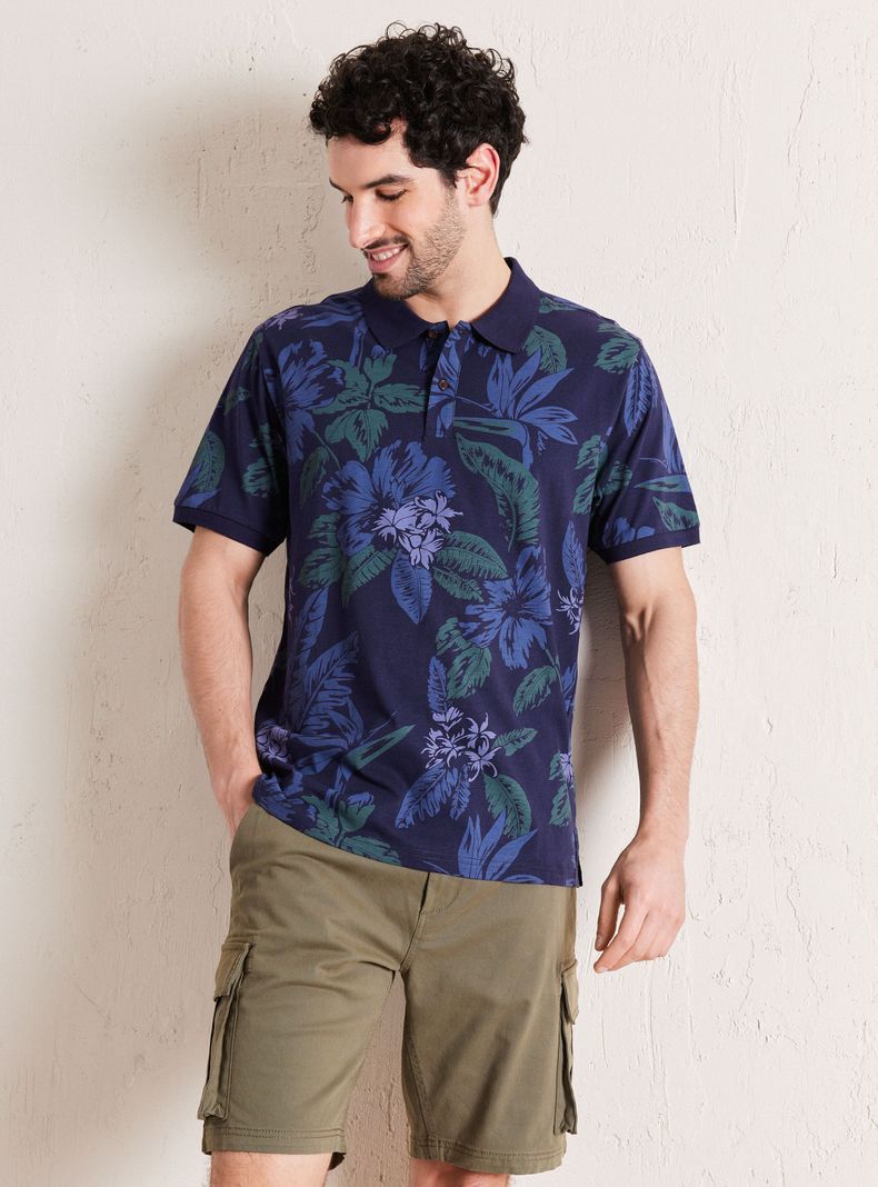 Polera Cuello Polo Jersey Diseño Hojas-0