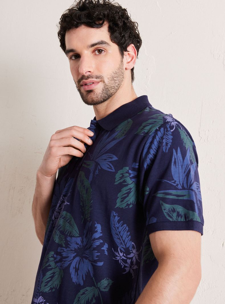 Polera Cuello Polo Jersey Diseño Hojas-2