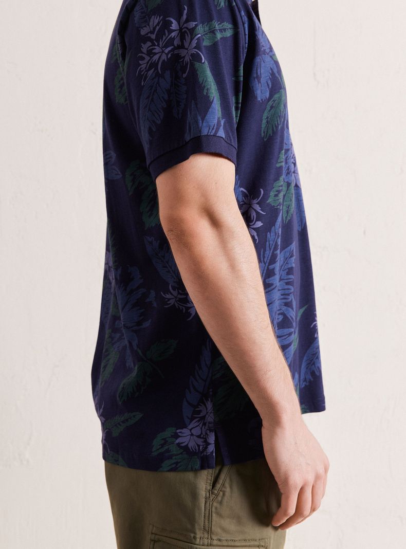 Polera Cuello Polo Jersey Diseño Hojas-3