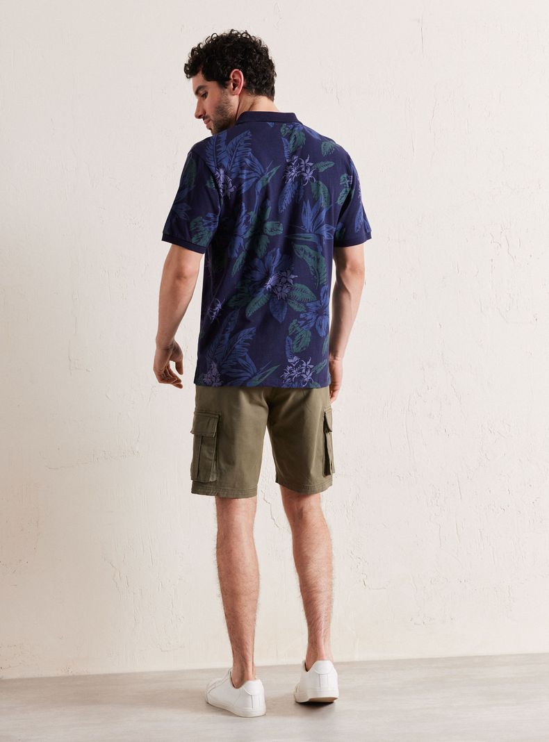 Polera Cuello Polo Jersey Diseño Hojas-5