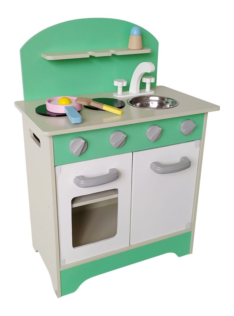 Centro de Juegos Cocina de Madera Verde + Accesorios-0