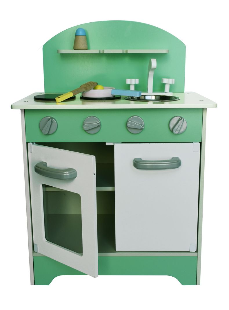 Centro de Juegos Cocina de Madera Verde + Accesorios-1