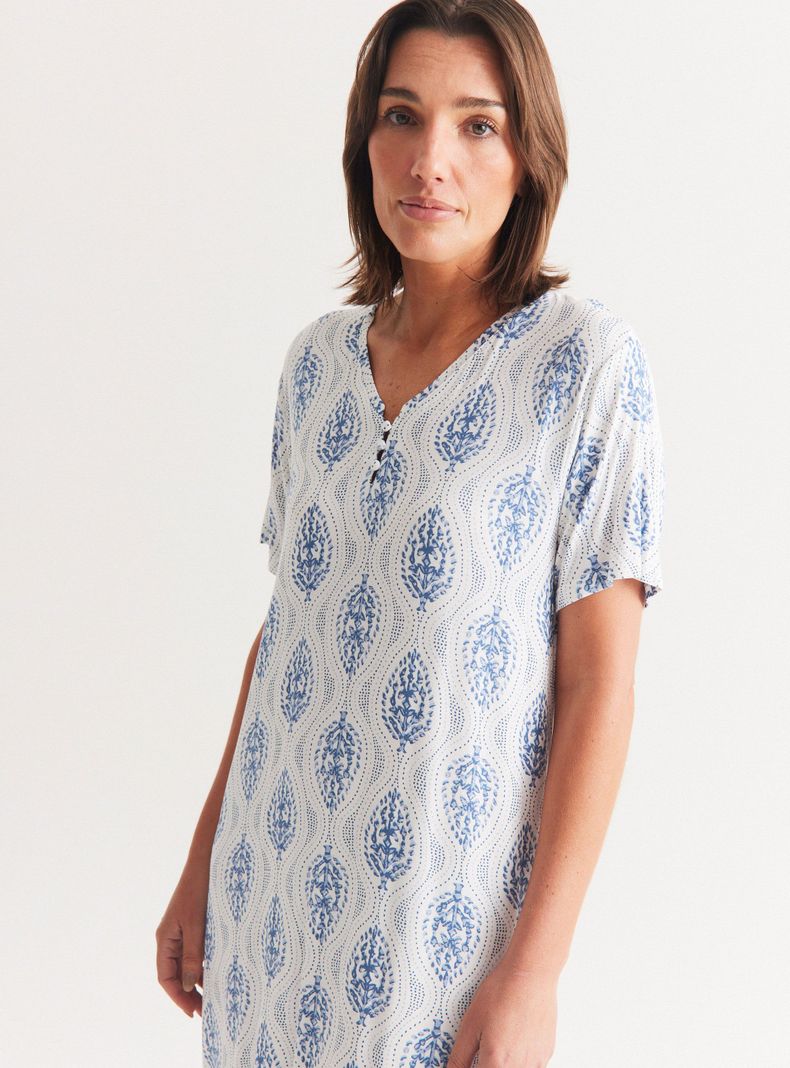 Camisa de Dormir Viscosa Full Print Cuello Encaje-2
