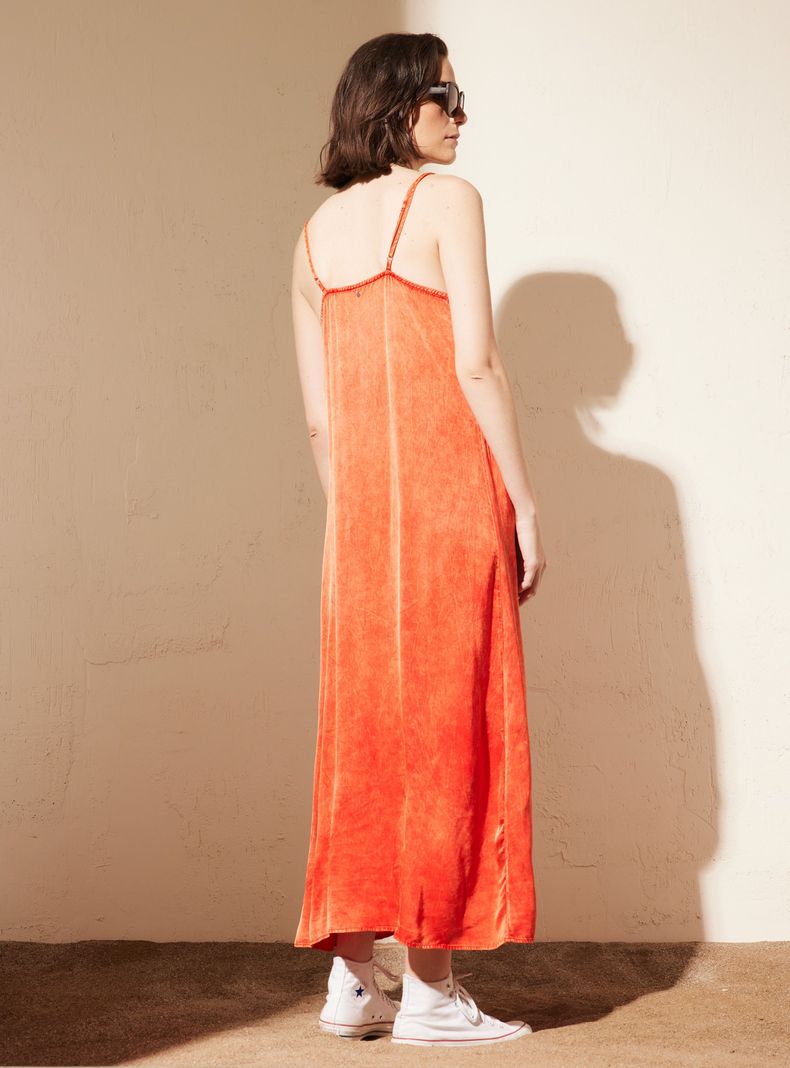 Vestido Satín Lavado con Escote Bordado-5
