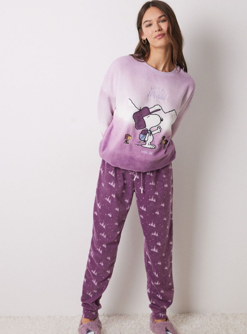 Pijama Largo Terciopelo Degradado Snoopy-0