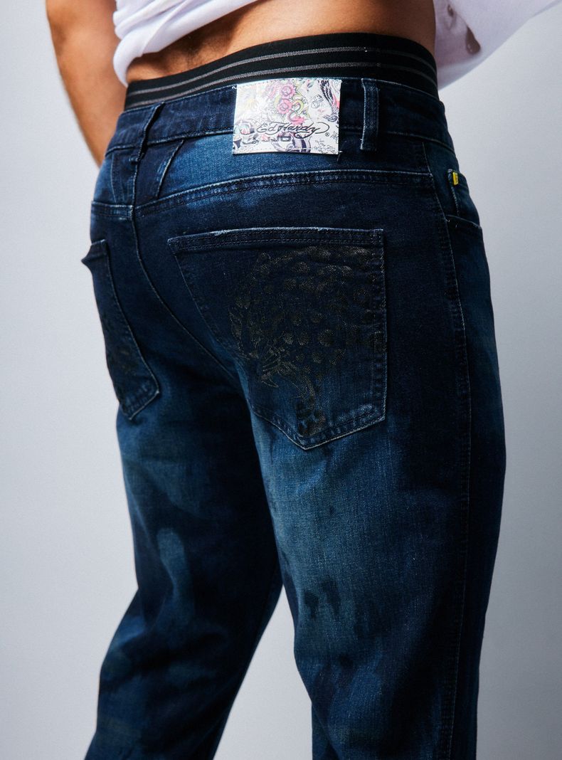 Jeans Ed Hardy Lavado. Manchado, Amarra De Cuero-3