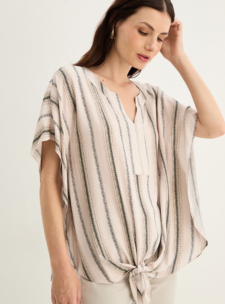 Blusa Fantasía Estampada con Amarra Frontal-1