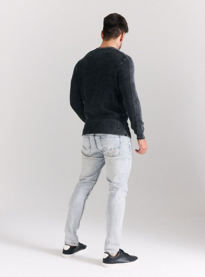 Sweater Punto Arroz Lavado Bolsillo Falso-5