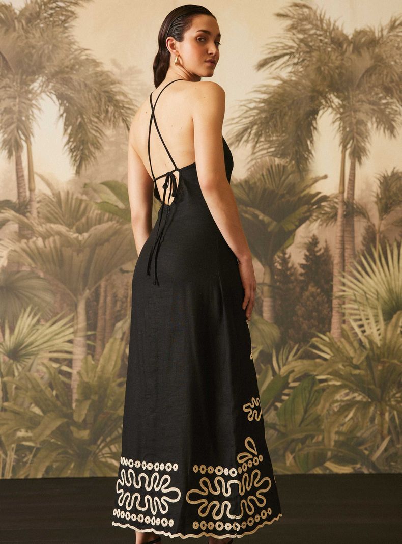 Vestido con Lino y Cordón Bordado-1