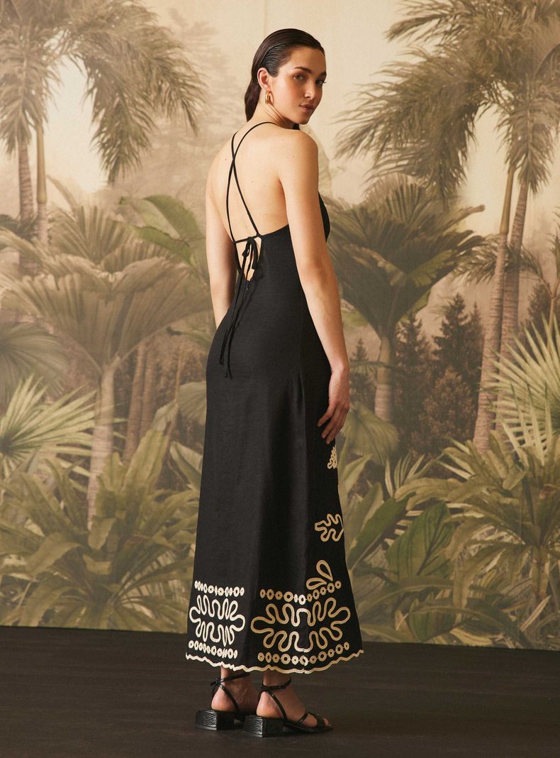 Vestido con Lino y Cordón Bordado-5