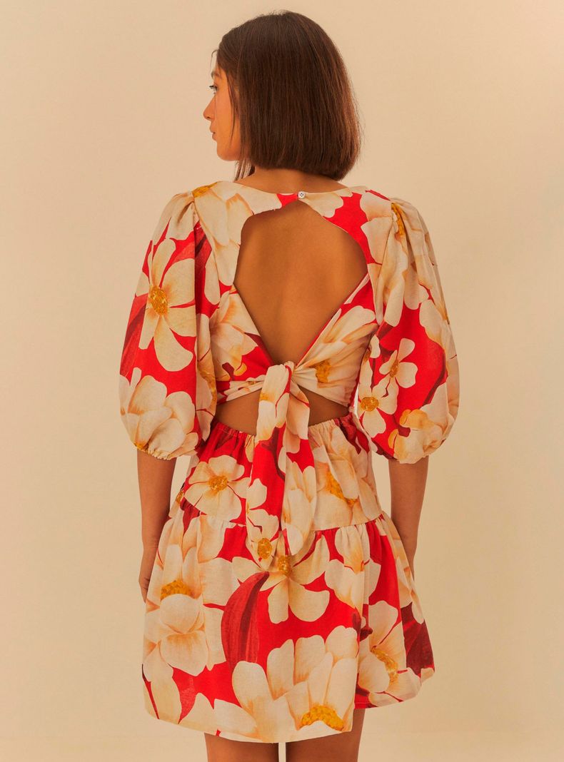 Vestido Corto Floreado con Agujero en la Espalda-1