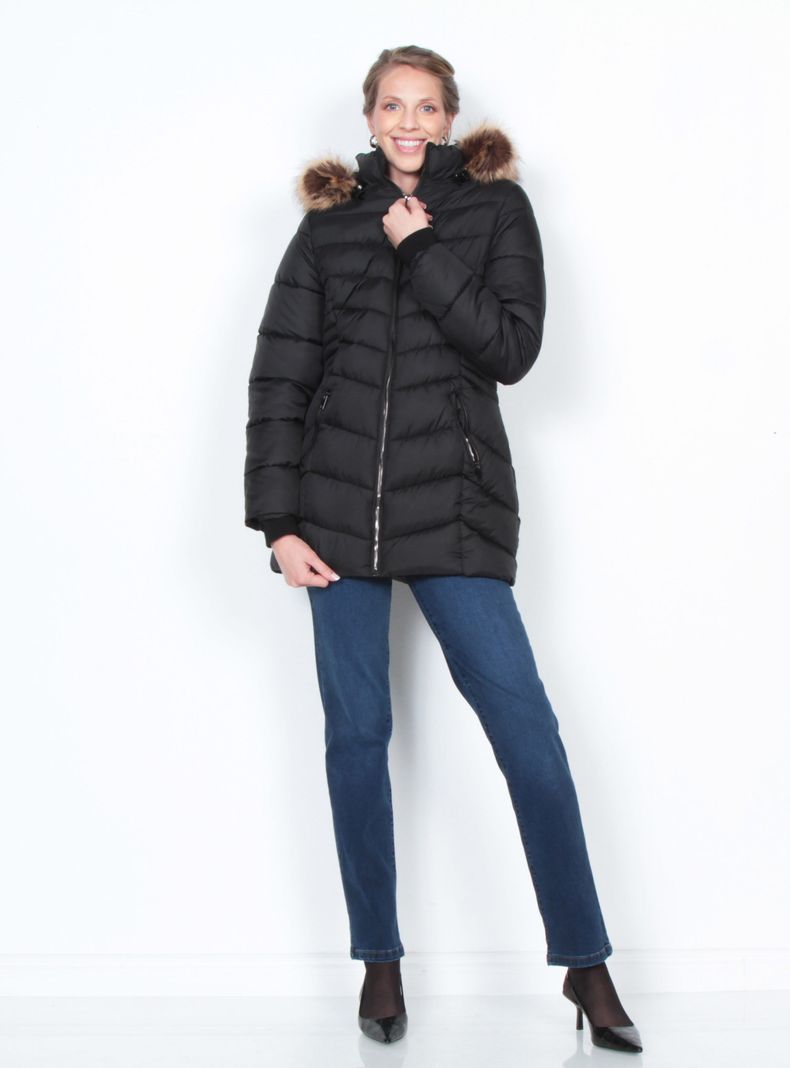 Parka con Piel en Capucha y Bolsillos con Cierres-3