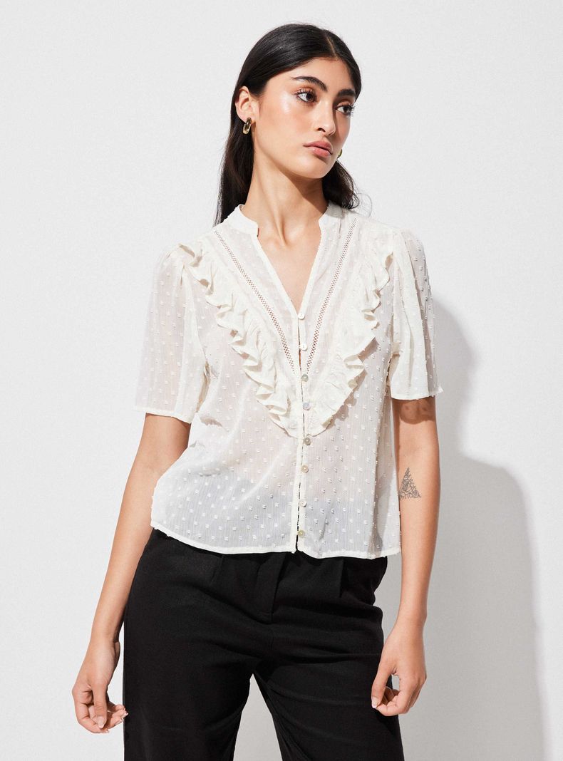 Blusa de Plumetti con Vuelos y Cinta-0
