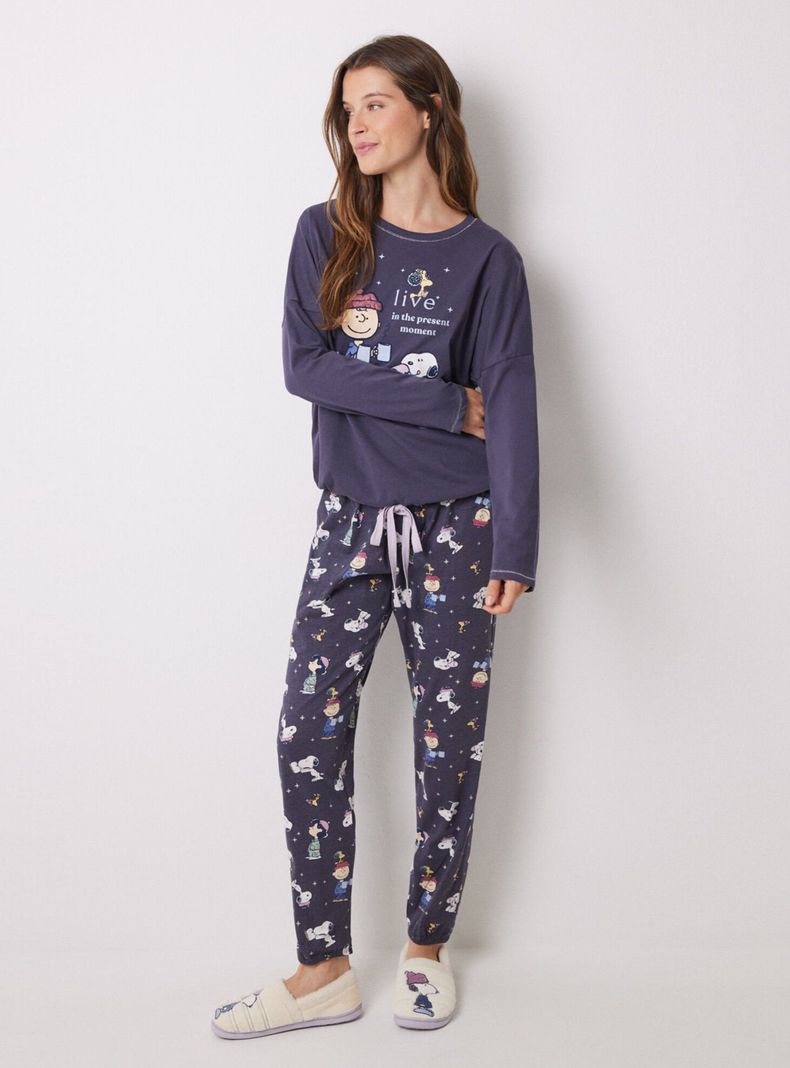 Pijama Largo Algodón Morado Snoopy-0