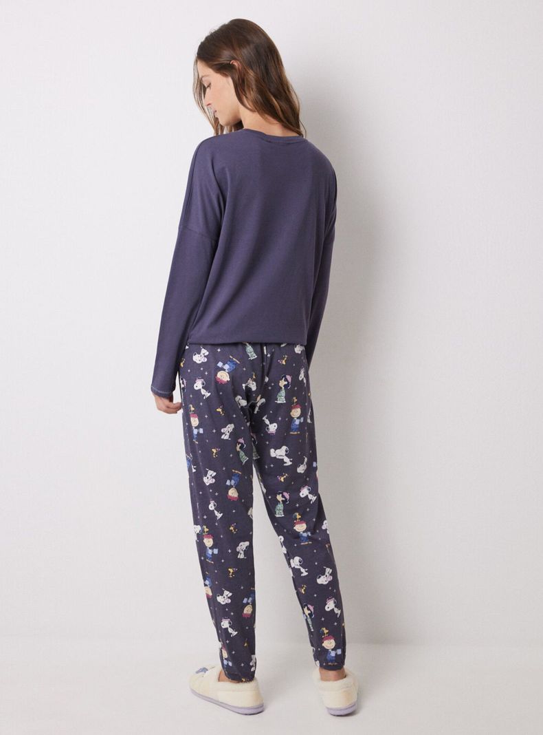Pijama Largo Algodón Morado Snoopy-1