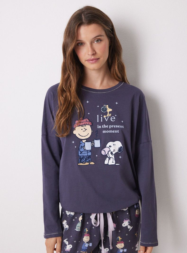 Pijama Largo Algodón Morado Snoopy-3