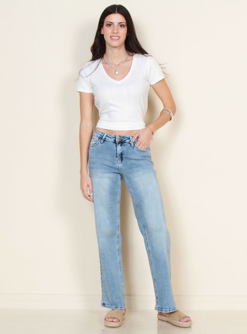 Jeans Wide Leg Tiro Medio Pretina Básica 1 Botón-3