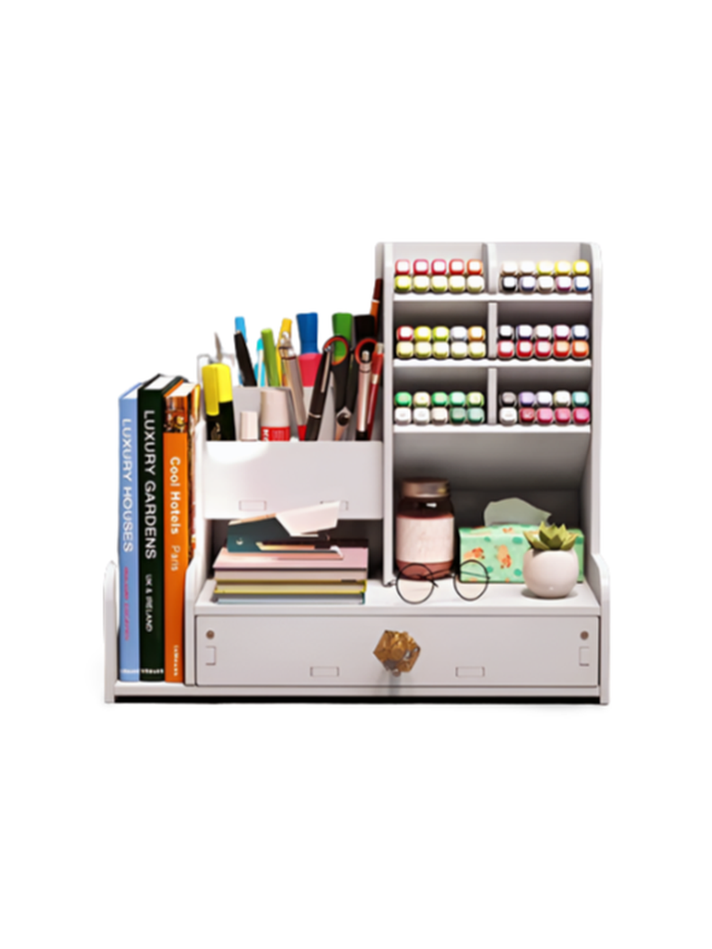 Organizador Multiusos Blanco con Cajón y Soporte para Libros-0