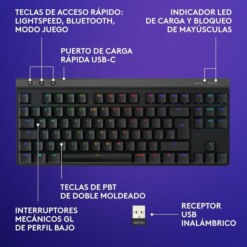 Teclado Logitech G G515 Tkl Lightspeed/ Gamer Neg Rgb Inglés-1