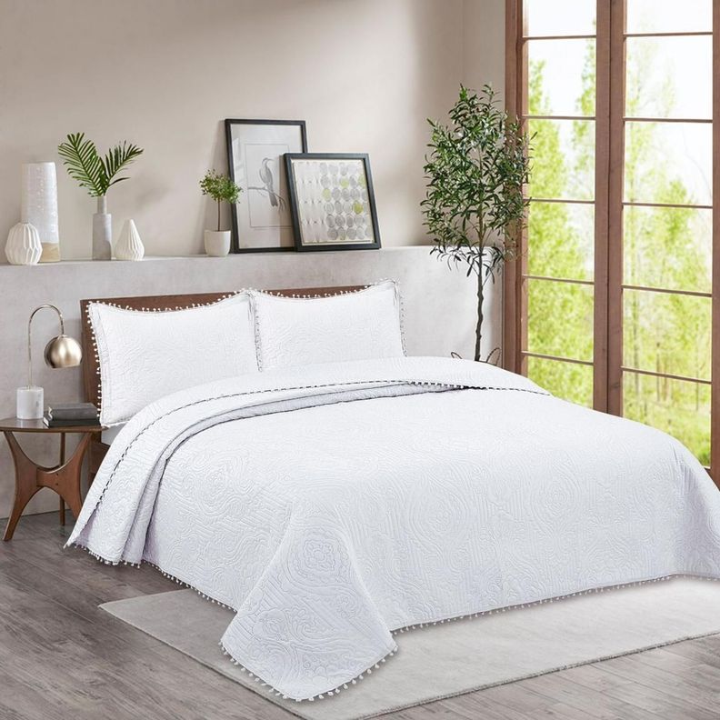 Cubrecama Quilt De Verano 1.5 Plazas Pompones Colores-0
